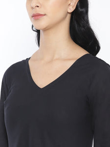 Black Solid Cotton Twin Set