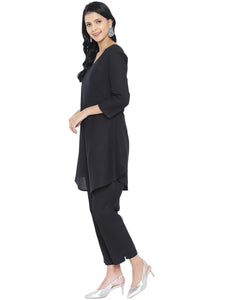 Black Solid Cotton Twin Set