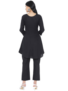 Black Solid Cotton Twin Set