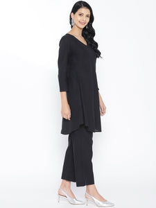 Black Solid Cotton Twin Set