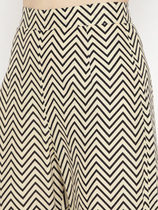 Beige Zik-zak Print Twin Set