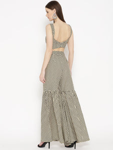 Beige Zik-zak Print Twin Set
