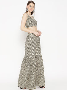 Beige Zik-zak Print Twin Set
