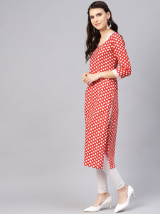 Red Checks Print Straight Kurti