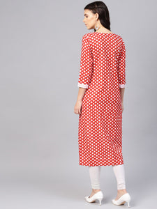 Red Checks Print Straight Kurti