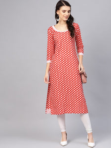 Red Checks Print Straight Kurti