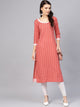Red Checks Print Straight Kurti