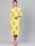 Yellow Mugal Block Butta Kurti