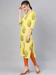 Yellow Mugal Block Butta Kurti