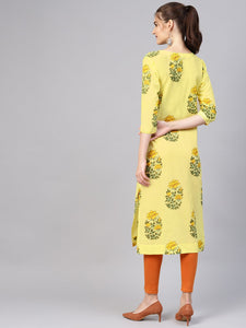 Yellow Mugal Block Butta Kurti