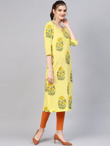 Yellow Mugal Block Butta Kurti