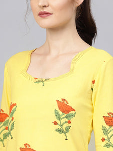 Yellow Block Butta Print Kurta