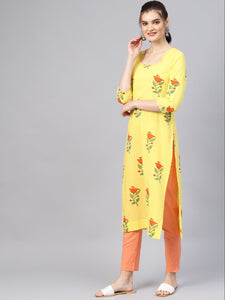 Yellow Block Butta Print Kurta