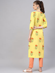 Yellow Block Butta Print Kurta