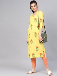 Yellow Block Butta Print Kurta