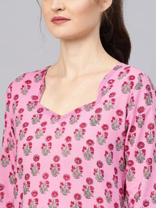 Pink Block Butti Print Kurti