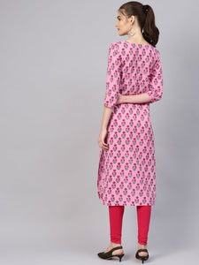 Pink Block Butti Print Kurti
