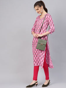 Pink Block Butti Print Kurti