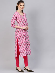 Pink Block Butti Print Kurti