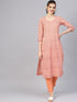 Peach Block Butti Print Kurti