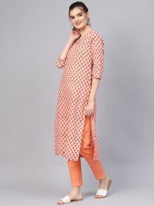 Peach Block Butti Print Kurti