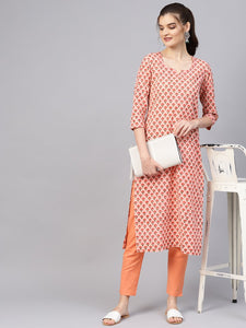 Peach Block Butti Print Kurti