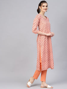 Peach Block Butti Print Kurti