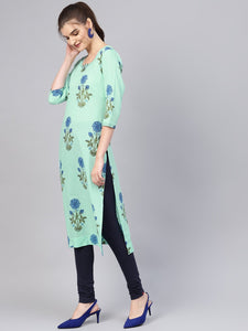 Sea Green Block Butta Print Kurti