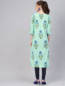 Sea Green Block Butta Print Kurti