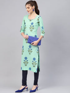Sea Green Block Butta Print Kurti