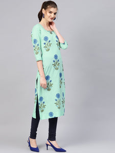 Sea Green Block Butta Print Kurti