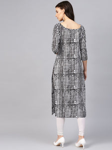 Black Batik Print Straight Kurti