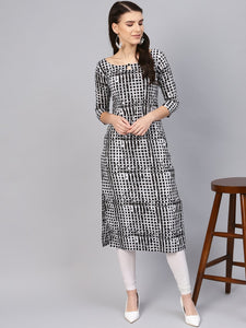 Black Batik Print Straight Kurti