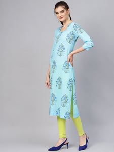 Aqua Blue Block Butta Print Kurti