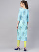Aqua Blue Block Butta Print Kurti