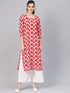 Red Floral Print Straight Kurti