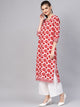 Red Floral Print Straight Kurti