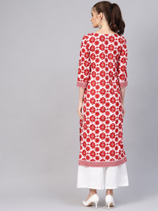 Red Floral Print Straight Kurti