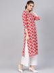 Red Floral Print Straight Kurti