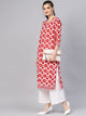 Red Floral Print Straight Kurti