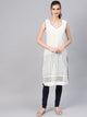 White Cut Work Emboidery Blue Piping Kurti