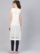 White Cut Work Emboidery Blue Piping Kurti