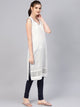 White Cut Work Emboidery Blue Piping Kurti