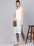 White Cut Work Embroidery Grey Piping Kurti