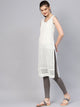 White Cut Work Embroidery Grey Piping Kurti