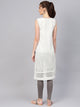 White Cut Work Embroidery Grey Piping Kurti