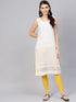 White Cut Work Embroidery Yellow Piping Kurti