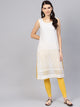 White Cut Work Embroidery Yellow Piping Kurti