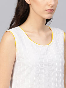 White Cut Work Embroidery Yellow Piping Kurti