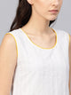 White Cut Work Embroidery Yellow Piping Kurti